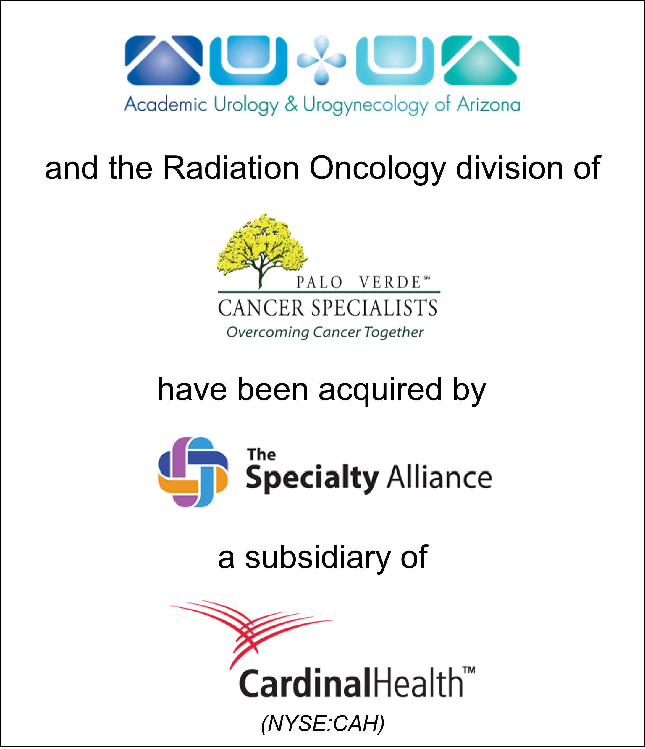 Genesis Capital Advises Leading Urology and Radiation Oncology Group on Sale to The Specialty Alliance, a Subsidiary of Cardinal Health (NYSE:CAH)